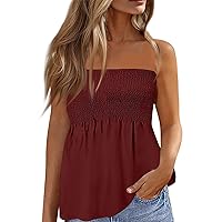 Tube Tops for Women 2024,Pleated Stretch Strapless Tanks Top Backless Sexy Casual Bandeau Top Summer Tanks Blouse Shirt