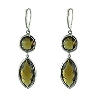 Smoky Quartz Natural Gemstone Marquise Shape 10K, 14K, 18K White Gold Uniqe Drop Dangle Earrings