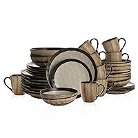 Stone Lain Lucy Porcelain 32-Piece Round Dinnerware Set, Beige