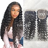 Brazilian Virgin Human Hair Pre Plucked Top Closure 18 Inch 1B 5X5 inch Deep Wave Human Hair Transparent Lace Closure With Natural Hairline