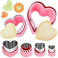 Heart Cookie Cutters Set,6 Pcs Uncrustables Maker Bread Cutters Heart Shapes DIY Cookie Cutters Fruit Vegetable Mold for Kids Boys & Girls Bento Lunch Box