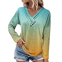 Women Long Sleeve Tops Spring Fashion Clothing for Women 2024 Casual Loose V Neck Button Shirts Slim Fit Blouses