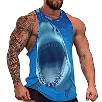 Angry Shark Men's Workout Tank Top Casual Sleeveless T-Shirt Tees Soft Gym Vest for Indoor Outdoor