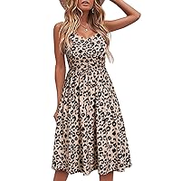 YATHON Casual Dresses for Women Sleeveless Cotton Summer Beach Dress A Line Spaghetti Strap Sundresses with Pockets