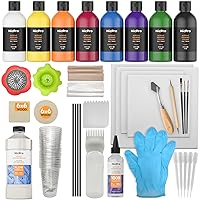 Large Volume Acrylic Pouring Kit, Art Starter Supplies with 8 Colors 8.45 oz Acrylic Paints, Pouring Medium, Silicone Oil, Canvases, Cups, Sticks, Tools Gloves, Strainers for Flow DIY Painting