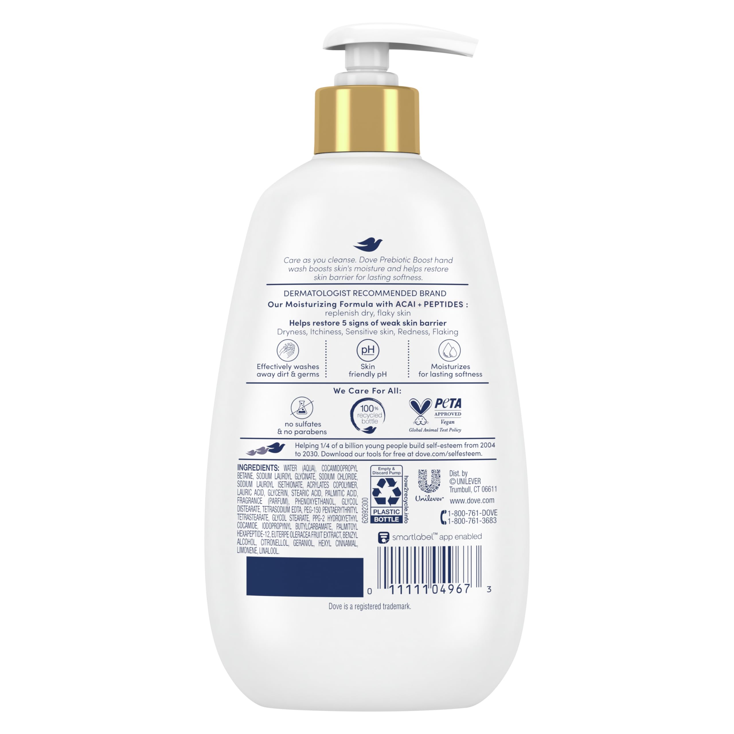 Dove Prebiotic Boost Hand Wash Dryness Remedy 4 Count for Lasting Softness, with Acai & Peptides, 12 oz