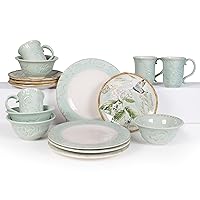 Fitz & Floyd Fitz and Floyd Toulouse Green 16 Piece Dinnerware Set, Service For 4, Green
