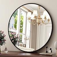 30-Inch Round Wall Mirror - Black Bathroom Mirror with Metal Frame - Modern Hanging Mirror for Entryway, Bathroom, Vanity, Living Room - Stylish Circle Mirror