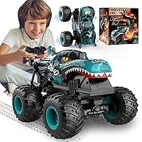 Monster Truck Toys, 2.4Ghz RC Monster Trucks for Boys, 1:20 Dinosaur RC Cars with Light & Music, Remote Control Truck with Stunt, 360° Spin, Walk Upright& Drift, Remote Control Car for Boys 4-7