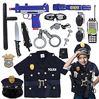16 PCS Police Officer Costume for Boys, Kids Police Halloween Costumes w/ Cop Outfit Uniform Accessories, Police Dress up Role Play Toy Set with Flashlight, Handcuffs, Police Baton for Kids 4-6 6-8