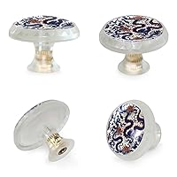 4 Pack Transparent Drawer Knobs, Decorative Kitchen Crystal Glass 35mm Round Cabinet Knobs Pull Handles (Cool Chinese Dragon Pattern)