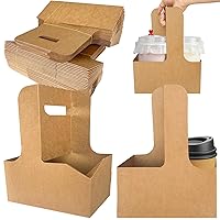 50 Pack Drink Carrier with Handle 2-Cup Kraft Paperboard Cup Holder Disposable Paper Coffee Cup Holder Drinking Cup Carriers for Delivery Take Out Coffee Milk Tea Beverage Juice