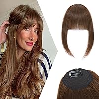 Hairro Clip in Bangs Human Hair Extensions with Temples French Curved Bangs 1 Piece Clip on Real Hair for Women Thin Natural Wispy Fringe Hairpiece Straight #4 Medium Brown