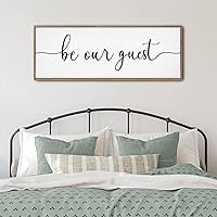 GraceView Be Our Guest Wall Decor - 42”X15” Be Our Guest Framed Wall Decor for Bedroom Wall Decor Above Bed for bedroom Aesthetic And Minimalist Wall Art Canvas (Wood)