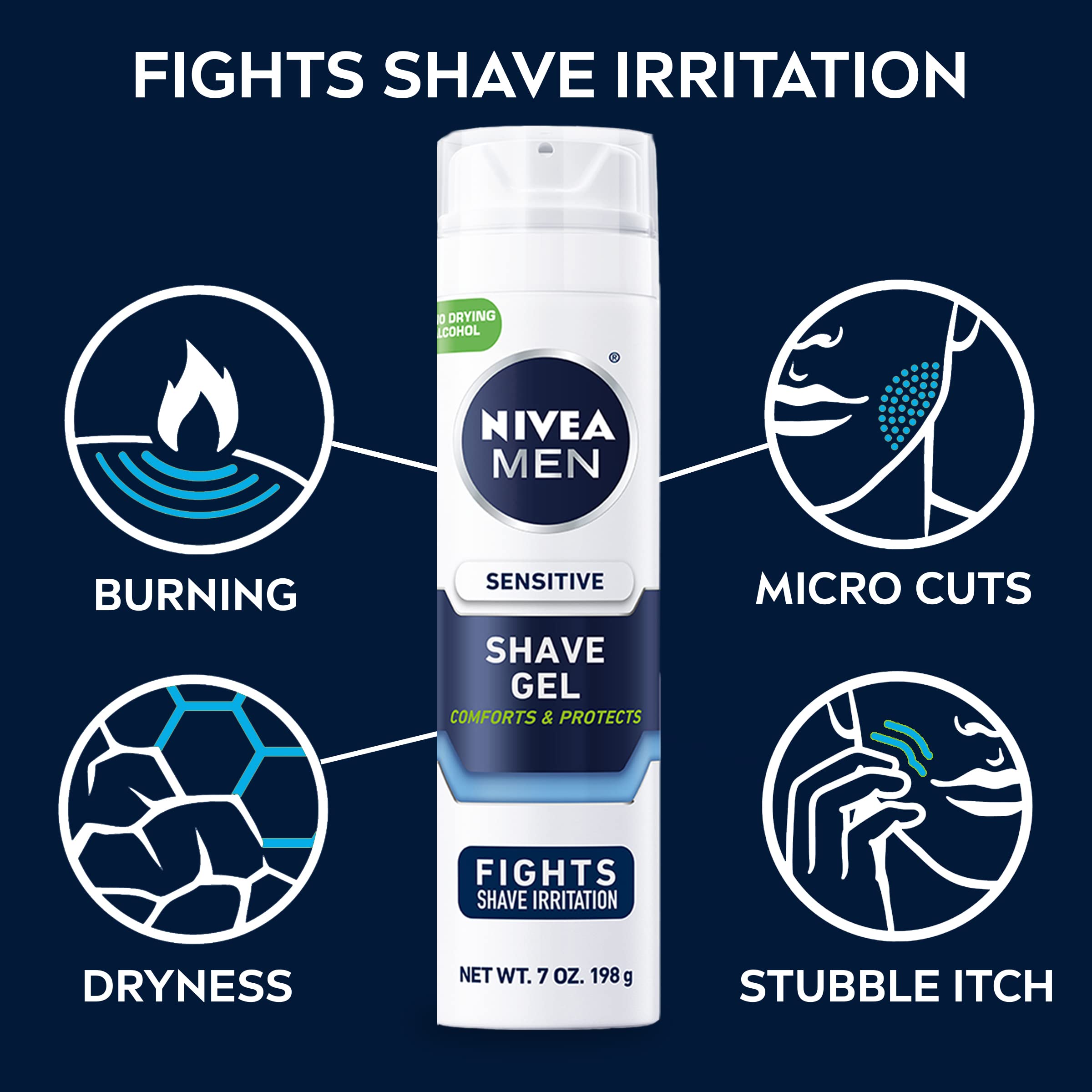 NIVEA MEN Sensitive Shave Gel with Vitamin E, Soothing Chamomile and Witch Hazel Extracts, 3 Pack of 7 Oz Cans