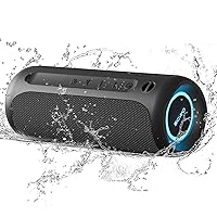 Portable Speaker, Wireless Bluetooth Speaker, IPX7 Waterproof, 25W Loud Stereo Sound, Bassboom Technology, TWS Pairing, Built-in Mic, 16H Playtime with Lights for Home Outdoor - Black