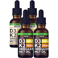 Unflavored D3 K2 Liquid Drops and Vanilla Flavored D3 K2 Liquid Drops Bundle - Potent Liquid Vitamins for Heart, Joint, Bone, Muscle, & Immune Support - Non-GMO, Gluten-Free, 2pk Each