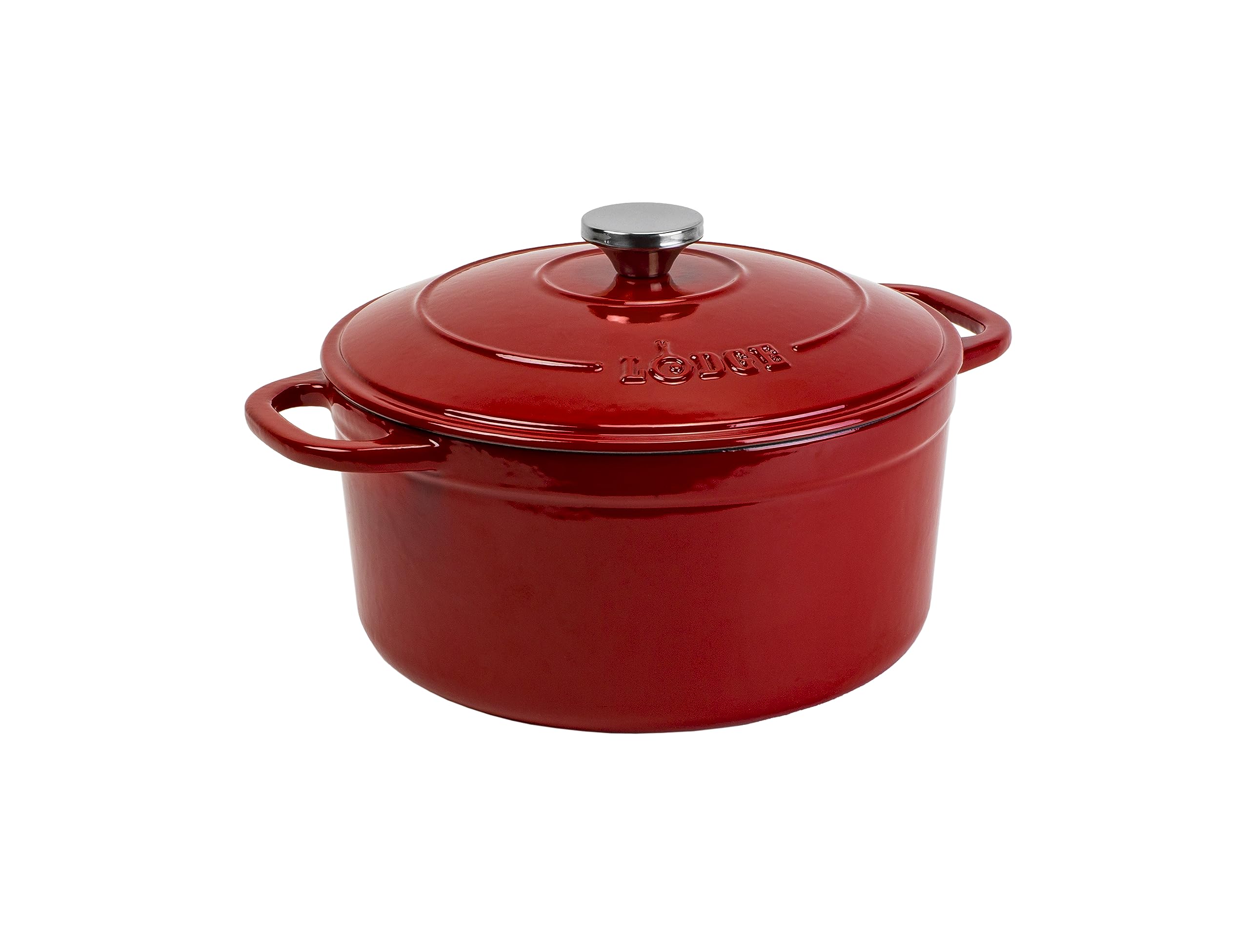 Lodge 6.5 Quart Enameled Cast Iron Dutch Oven with Lid – Dual Handles – Oven Safe up to 500° F or on Stovetop - Use to Marinate, Cook, Bake, Refrigerate and Serve – Red