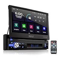 Car Stereo Video Receiver - Multimedia Player, BT Wireless Streaming, Hands-Free Talking, Motorized Fold-Out 7’’ Touchscreen Display, MP4/MP3/USB/SD/AM/FM Radio, Single DIN - PLTS73UB