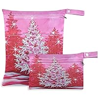 visesunny Vintage Pink Christmas Tree 2Pcs Wet Bag with Zippered Pockets Washable Reusable Roomy Diaper Bag for Travel,Beach,Daycare,Stroller,Diapers,Dirty Gym Clothes,Wet Swimsuits,Toiletries