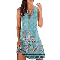 Dresses for Petite Women 2024 Sleeveless Beach Tank Dress Summer Casual Cute Retro Floral Print Boho Sundresses