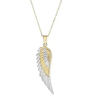 Jewelry Affairs 14k Yellow And White Gold Angel Wing Pendant Chain Necklace, 18