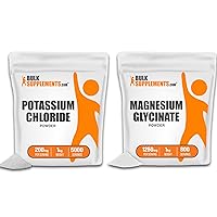 Bulk Supplements Potassium Chloride Powder 1KG & Magnesium Glycinate Powder 1KG Bundle
