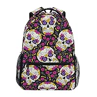 ALAZA Day Of Dead Sugar Skull Backpack Purse with Multiple Pockets Name Card Personalized Travel Laptop School Book Bag, Size M/16.9 inch