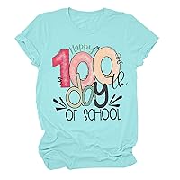 XJYIOEWT Spring Shirts 100 Days of School Shirt Women Teacher Shirts 100th Day of School T Shirt Causal Inspirational T