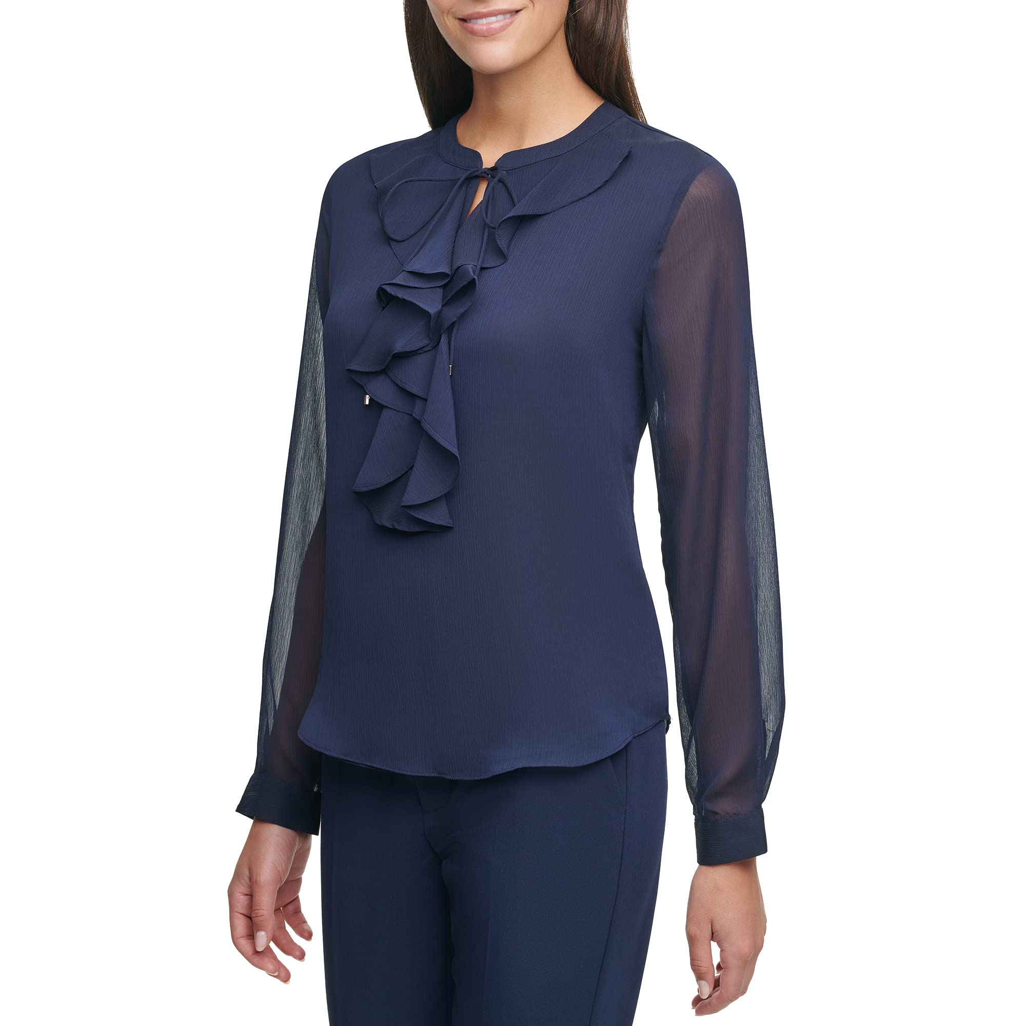 Tommy Hilfiger Women's Classic Long Sleeve Ruffle Front Blouse