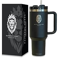 Christian 40 oz Tumbler for Men. Includes Handle, 2 Lids and 2 Straws - Inspirational Religious Gifts for Men - Stainless Steel Vacuum-Insulated Christian Tumbler (KING'S PROMISE)