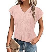 Womens Sleeveless Textured Tops V Neck Knit Solid Loose Casual Basic Tank Top Summer 2024 Blouses