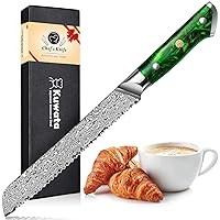 Bread Knife, Professional Damascus Green Resin Series VG10 High Carbon Stainless Steel Bread Cutting Knife with Gift Box, Serrated Cake Knife Bread Cutter for Homemade Crusty Bread