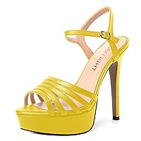 Womens Matte Buckle Ankle Strap Night Club Fashion Open Toe Heels Stiletto High Heel Sandals 5 Inch