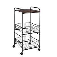 Honey-Can-Do Honey Can Do 3-Tier Slim Rolling Cart with Metal Basket Drawers, Black/Natural CRT-09581 Black