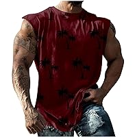 Men's Tropical Print Tank Top, Stylish Workout Sleeveless Tee Shirt Casual Sports Tops Summer Muscle Vest Shirts