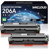 INKCLOUD 206A BlackToner Cartridges 2 Pack with Chip Compatible with HP 206A W2110A 206X W2110X Black Toner for HP Pro MFP M283FDW M255DW M283CDW M283 M255 Black Printer Ink (2-Pack, Black)