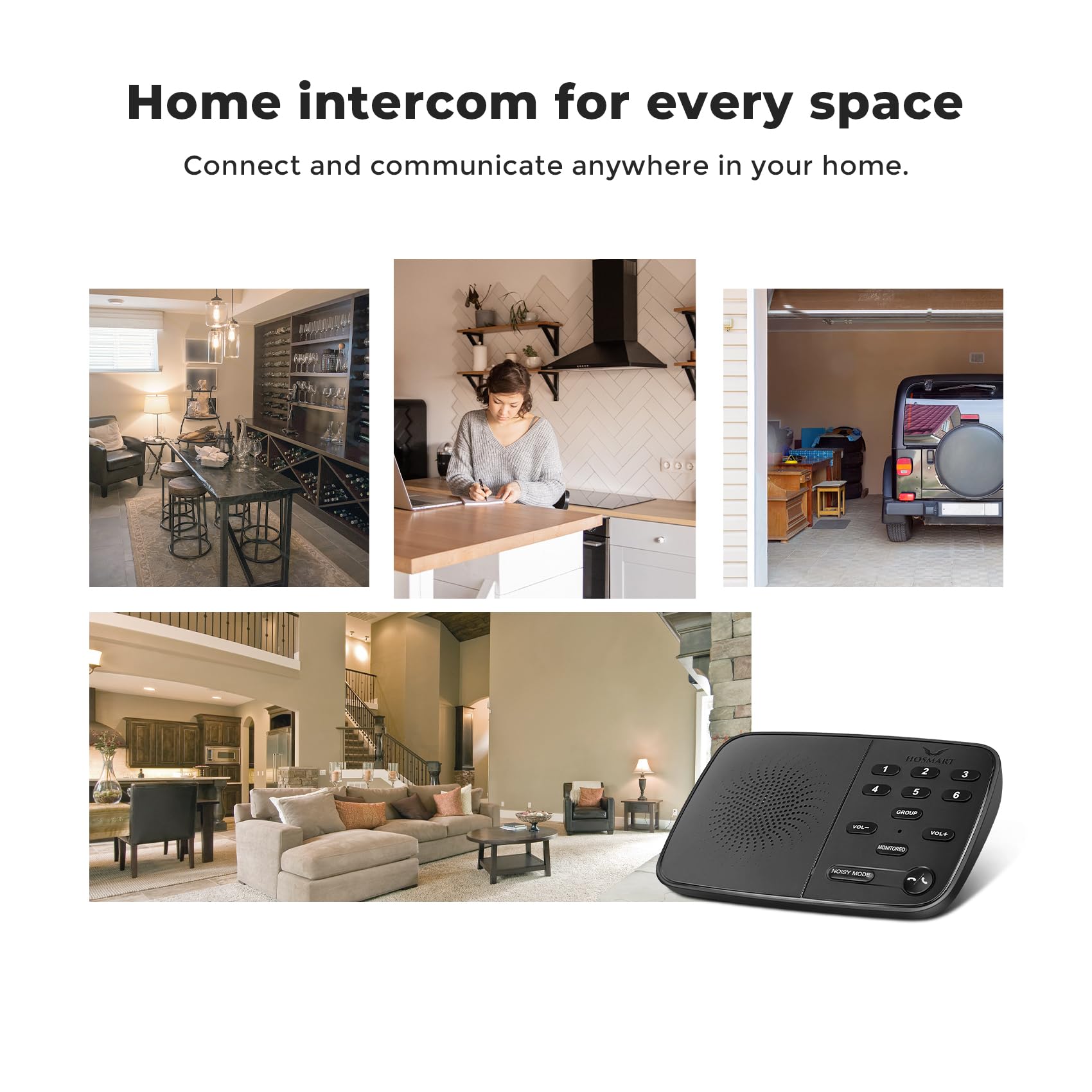 Hosmart UltraSpeak Intercoms Wireless for Home, Full Duplex Wireless Intercom System for Home Use, House Intercom Two Way Real-time Intercom System for Business with 1200 Feet Range (4 Stations)