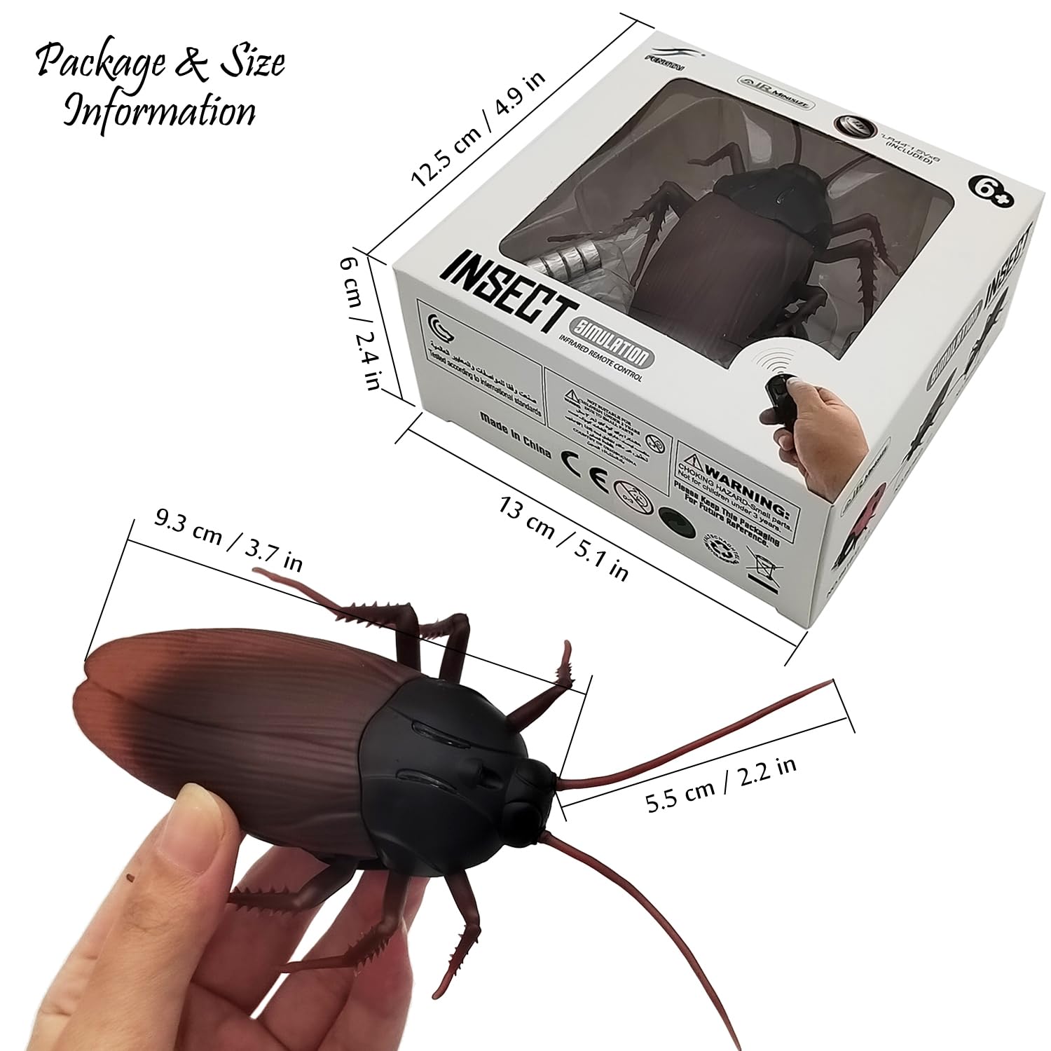 Tipmant RC Cockroach Toy Remote Control Roach Insect Realistic Simulation Electric Electronic Animal for Cat Toddler Kids Birthday Gifts