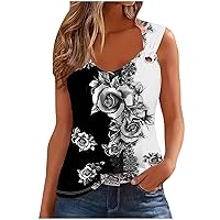 Women Floral Graphic Loose Fit Long T Shirts Tops Tee for Women Sleeveless Slip Fall Summer Tee Shirt 2024