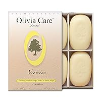 Olivia Care Bath & Body Bar Verbena Soap 4 Pack Gift Box Organic, Vegan & Natural Contains Olive Oil Repairs, Hydrates, Moisturizes & Deep Cleans Good for Sensitive Dry Skin Made in USA