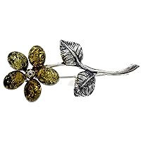 Genuine Baltic Amber & Sterling Silver Exclusive Flower Brooch - 4015