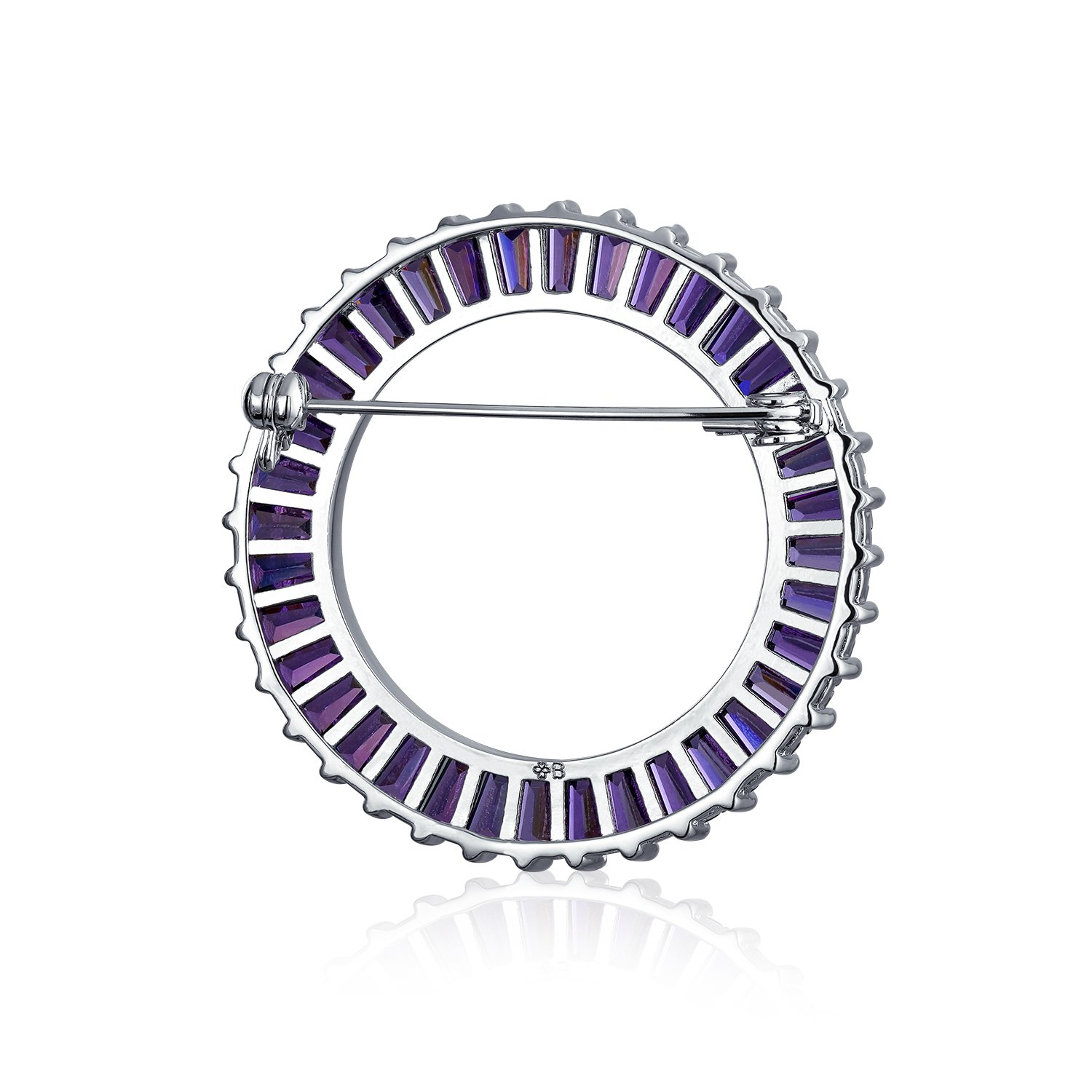Purple Simulated Amethyst AAA CZ Baguette Cut Round Eternity Open Circle Scarf Brooch Pin For Women Bride Silver Plated