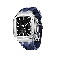 CZKE Stainless Steel Case with Watch Strap for Apple Watch Bands 44/45mm Heavy Duty Band Metal Protective Case for iWatch Series 7/6/5/4/SE for Men