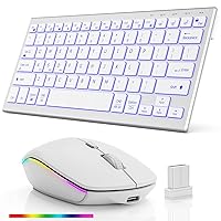 Wireless Keyboard Mouse, Ultra Slim Bluetooth 2.4G Slient Wireless Keyboard and Mouse Combo with Backlit, Multi-Device USB Rechargeable Keyboard Mouse for Laptop PC Windows Desk (Silver White)