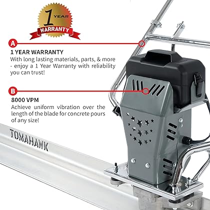 TOMAHAWK Battery Vibrating Concrete Power Screed 36V/5Ah Float Finishing Tool (10ft Blade Included)