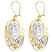 14K Two Tone Gold Butterfly Cut Out Oval Earrings for Women/Height 40 MM x Width 22 MM