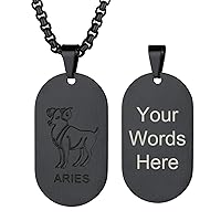 Custom4U Personalized Photo Necklace Zodiac Sign 12 Constellation Stainless Steel/Black/Gold Medallion Coin/Dog Tag Pendant Name Engrave with Chain Lucky Charm Customized Jewelry Gifts for Women Men