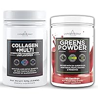 Livingood Daily Unflavored Collagen & Greens Bundle - Combination of Collagen Powder (Unflavored) and Greens (Berry) with Multivitamins