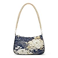 Shoulder Bags for Women Navy Blue Flowers (2) Hobo Tote Handbag Small Clutch Purse with Zipper Closure